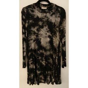 Vestique Tie Die Black Grey High Collar Longsleeve Short Dress Women's Sz Medium